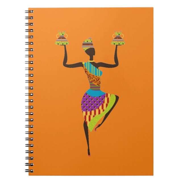 Caderno Espiral Arte tribal de senhora africana (Frente)
