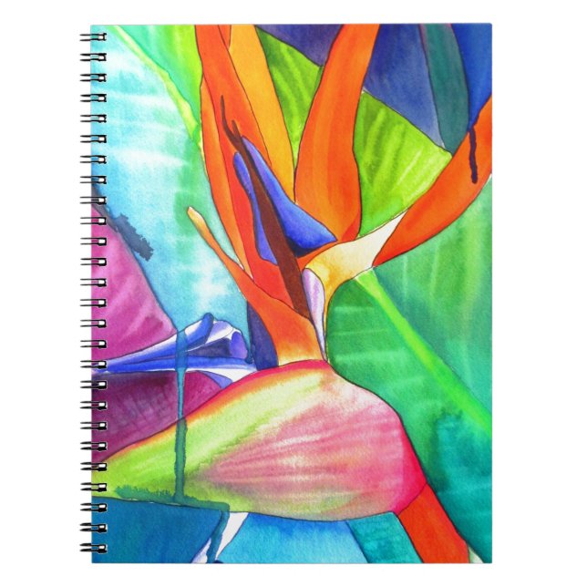 Caderno Espiral Arte tropical da flor Strelitzia Ave do Paraíso (Frente)