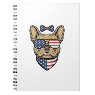 Caderno Espiral Arte Vetorial de Bulldog Francês Patriótico Vintag