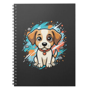 Caderno Espiral Arte vetorial de cachorro fofo com respingo de tin