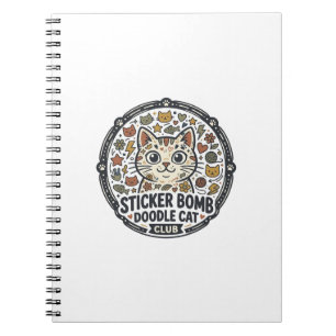 Caderno Espiral Arte Vetorial de Gato Doodle Bomba de Adesivo - Ad