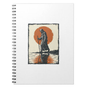 Caderno Espiral Arte Vetorial de Reflexo do Pôr do Sol da Figura A