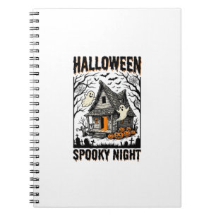 Caderno Espiral Arte Vintage de Cabine Assombrada de Halloween Noi