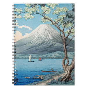 Caderno Espiral Arte Vintage do Monte Fuji e Lago Yamanaka Japonês