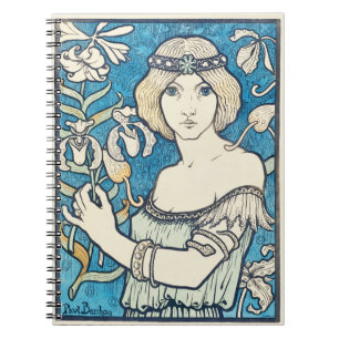 Caderno Espiral Arte Vintage Mulher Nouveau Cartaz Impressão Flora