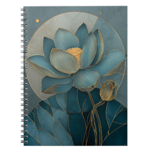 Caderno Espiral Arte Zen Geométrica de Linha Flor de Lótus Dourada