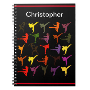 Caderno Espiral Artes Marciais Chute Karate Crianças Preto Simples