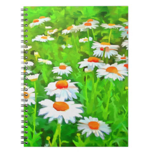 Caderno Espiral Artista Brilhante Colorida White Garden Daisies v1