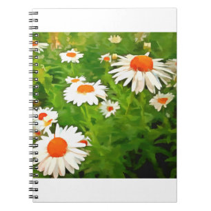 Caderno Espiral Artista Brilhante Colorido White Garden Daisies v4