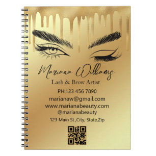 Caderno Espiral artista de cílios e sobrancelhas qr code dourado p