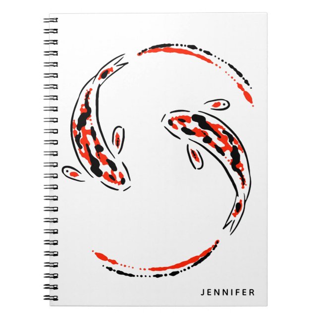 Caderno Espiral Artista de Peixe Koi Negro e Vermelho (Frente)
