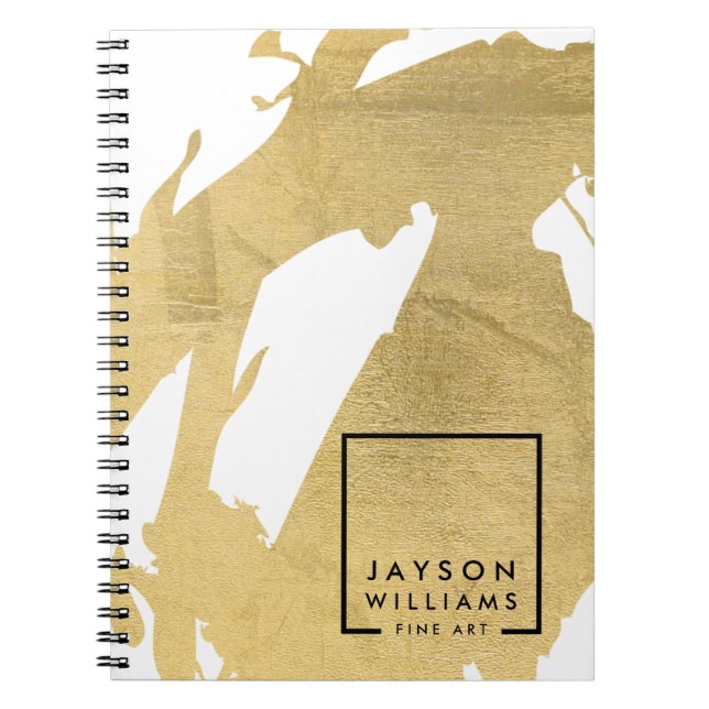 Caderno Espiral Artista Moderno Abstrato Faux Dourado Brushstrokes (Frente)