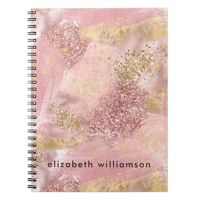 Caderno Espiral Artsy Modern Abstrato Blush - Tinta Cintilante Ros (Frente)