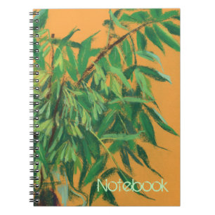 Caderno Espiral Árvore cinzenta, verde-amarelo-veraneio arte flor