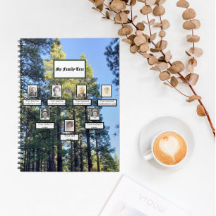 Caderno Espiral Árvore da Família de Três Gerações da Floresta Pin