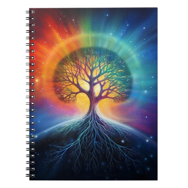 Caderno Espiral Árvore Da Vida Arte Arco Arco-Íris Surreal (Frente)