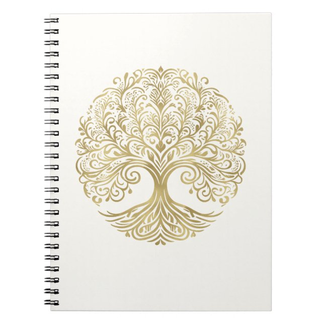 Caderno Espiral Árvore da Vida Creme e Dourado Casamento Celta (Frente)