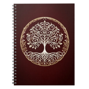 Caderno Espiral Árvore da Vida Rústica Vermelho Escuro Celta