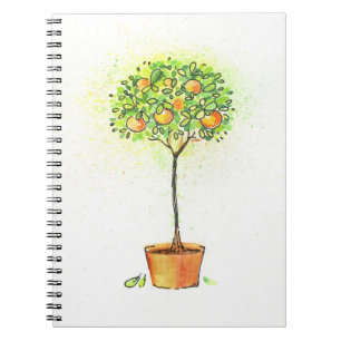 Caderno Espiral Árvore de citrino pintada da aguarela no pote