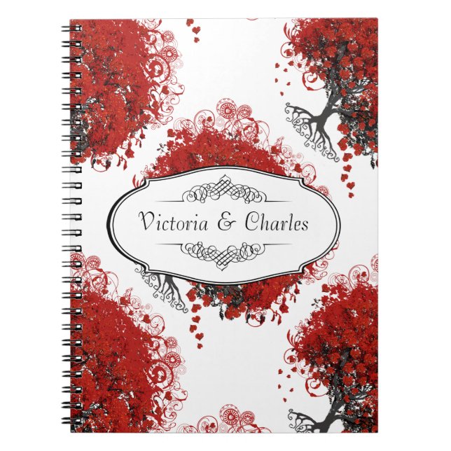 Caderno Espiral Árvore de Folhas de Coração Vermelha (Frente)
