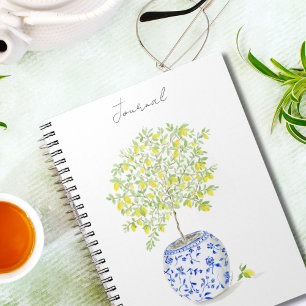 Caderno Espiral Árvore de Limão em Pote Chinesice Aquarela