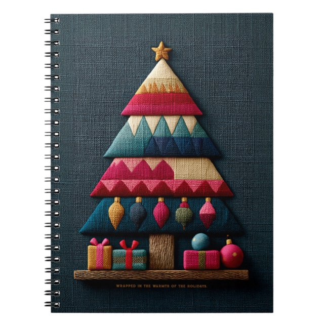 Caderno Espiral Árvore de Natal com Textura de Tecido Acolchoado (Frente)