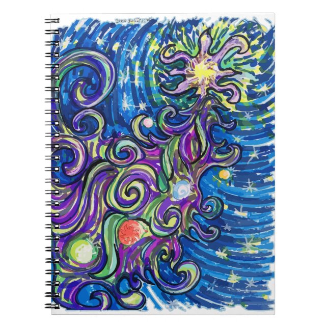 Caderno Espiral Árvore de Natal Cósmica (Frente)