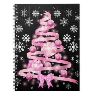 Caderno Espiral Árvore de Natal de Floco de Neve Branco