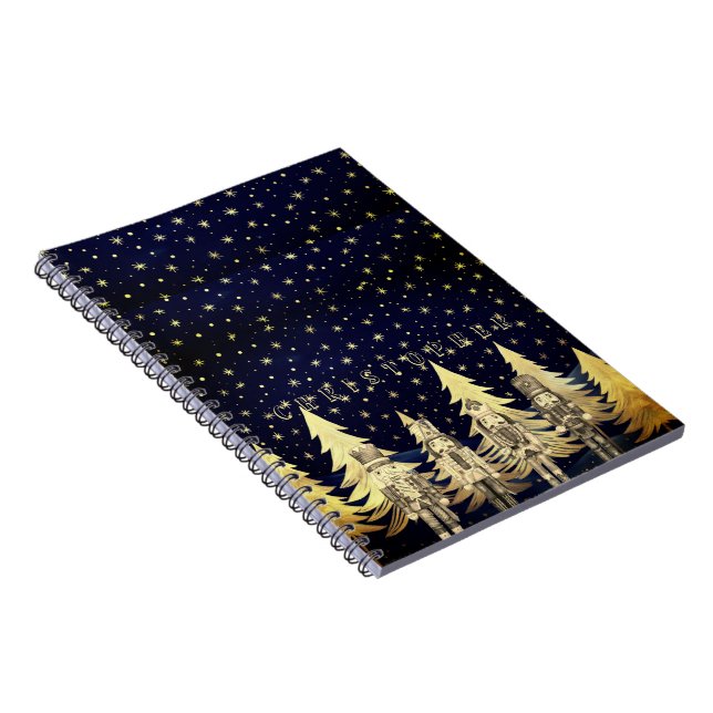Caderno Espiral Árvore de Natal Dourada da Noite Personalizada do  (Lado Direito)