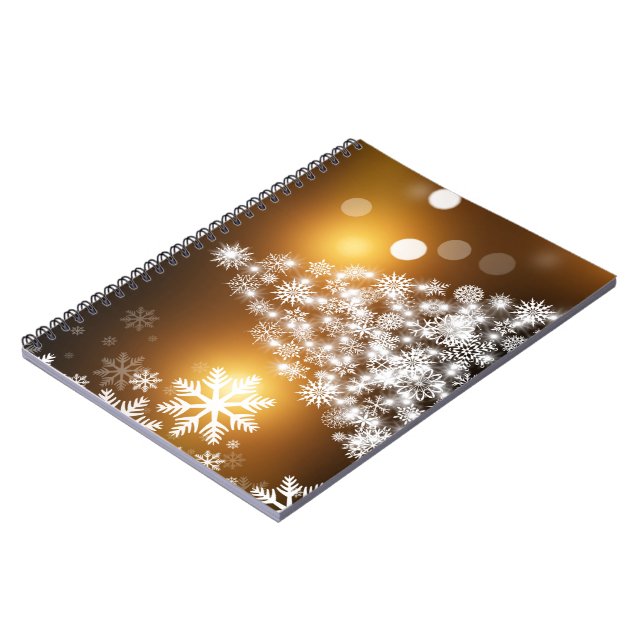 Caderno Espiral Árvore de Natal em Floco de Neve com Fundo de Ouro (Left Side)