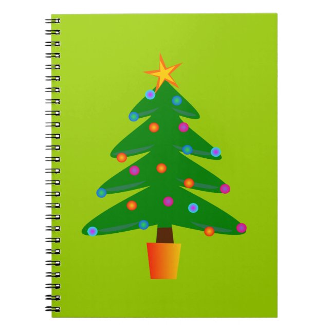 Caderno Espiral Árvore de Natal Festiva Verde (Frente)