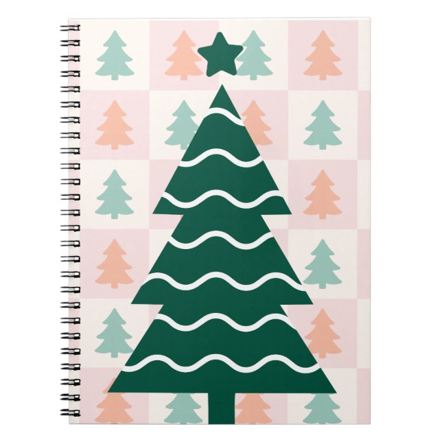 Caderno Espiral  Árvore de Natal Fofo Design de Férias.  (Frente)