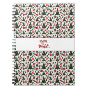 Caderno Espiral Árvore de Natal, presentes, cana doce