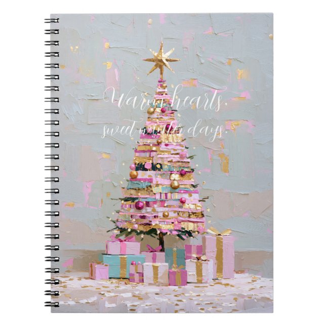 Caderno Espiral Árvore de Natal Rosa e Dourada Impasto (Frente)