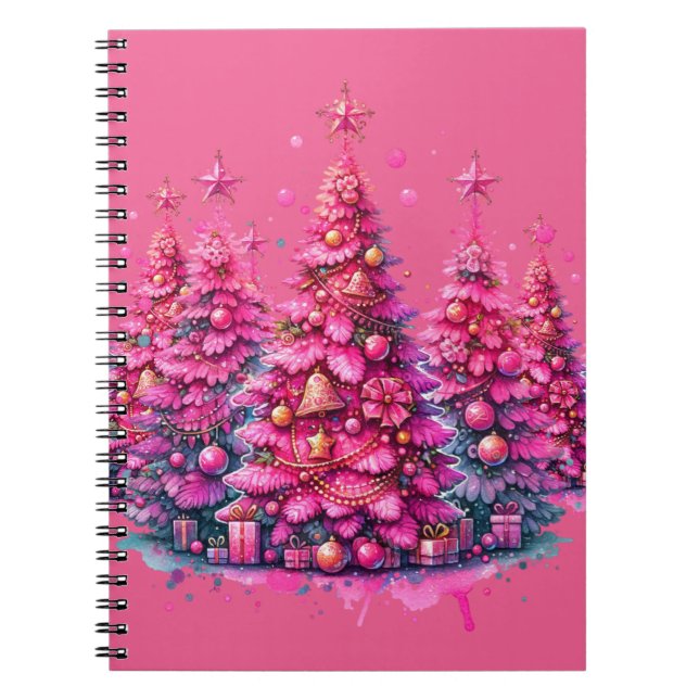 Caderno Espiral Árvore de Natal rosa Trendência Pré-Papoila Estéti (Frente)