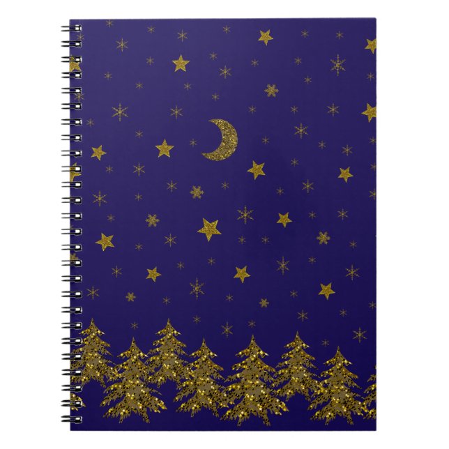 Caderno Espiral Árvore de Natal Sparkasse, lua, estrelas (Frente)