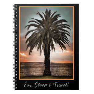 Caderno Espiral Árvore de palma do Diário viagem e notebook sunset