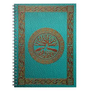 Caderno Espiral Árvore de vida - Yggdrasil - couro gravado do