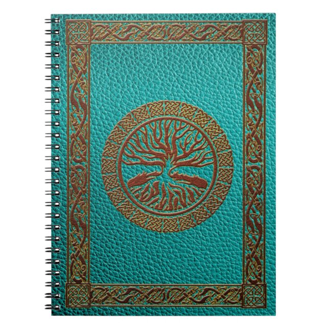 Caderno Espiral Árvore de vida - Yggdrasil - couro gravado do (Frente)