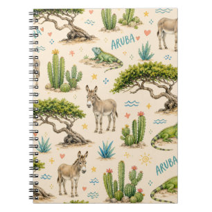 Caderno Espiral Árvore divi de Aruba, burro, iguana, cacto