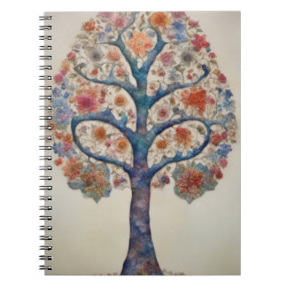 Caderno Espiral Árvore Florida da Vida em Estilo Aquarela Arte Bot
