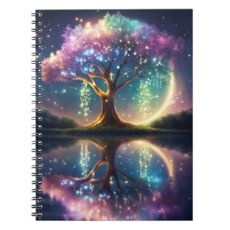 Caderno Espiral Árvore mágica da vida com faíscas à noite