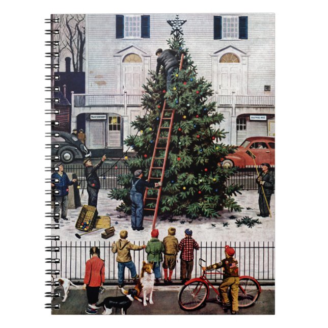 Caderno Espiral Árvore na praça da cidade (Frente)