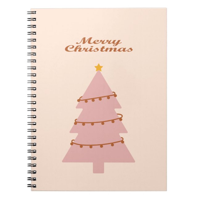 Caderno Espiral Árvore rosa de natal feliz (Frente)