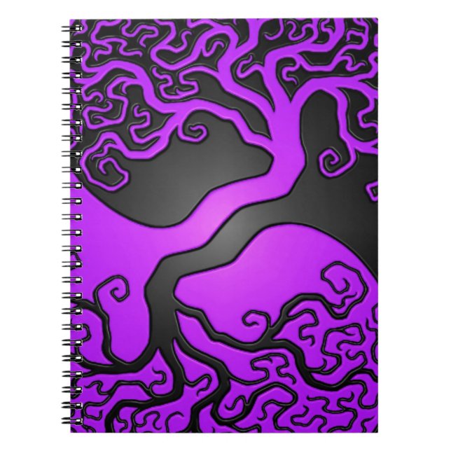 Caderno Espiral Árvore roxa e preta de Yin Yang (Frente)