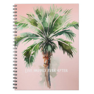 Caderno Espiral Árvore Tropical Palm Rosa Esbranquiçada