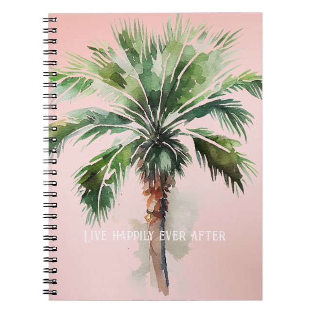 Caderno Espiral Árvore Tropical Palm Rosa Esbranquiçada (Frente)