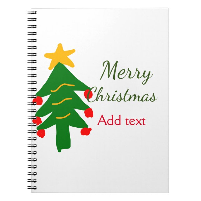 Caderno Espiral Árvore verde de natal vermelho feliz Natal adicion (Frente)