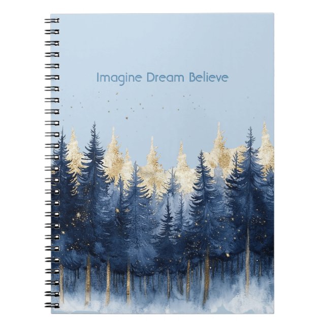 Caderno Espiral Árvores Azuis Douradas Imagine Sonho Acredite   (Frente)