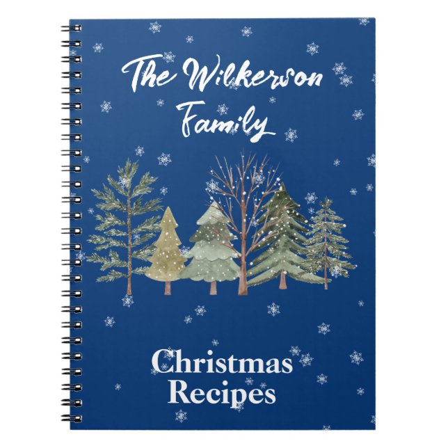 Caderno Espiral Árvores de Aquarela em Floresta Neve de inverno em (Frente)